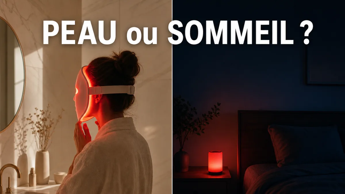 Lumière rouge pour la peau ou le sommeil, masque LED le jour et veilleuse rouge tamisée le soir